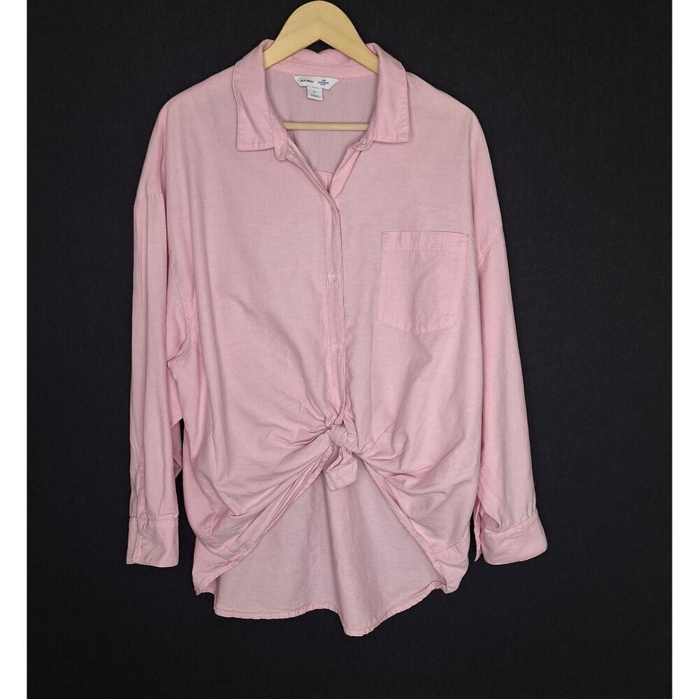 💙 Old Navy 100% Cotton Boyfriend Shirt Knot Size XL Oversized Preppy Casual Com
